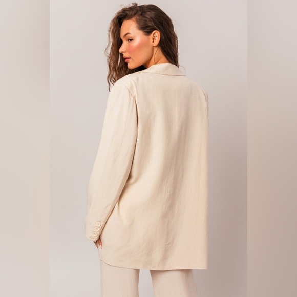 Vintage 80's style Sag Harbor woman cream linen blazer - Picture 6 of 8